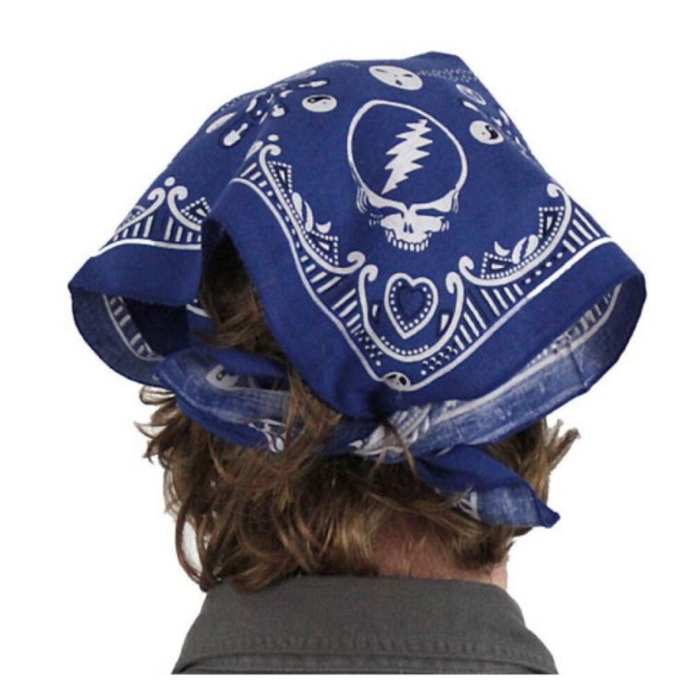 New Blue Bear Skull Grateful Dead Bandana Headband Tour NWT Peace Kerchief Bears - Picture 2 of 4